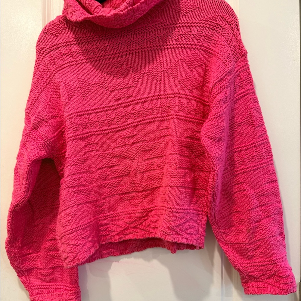 Bright Pink Textured Knit Turtleneck Sweater size S- M